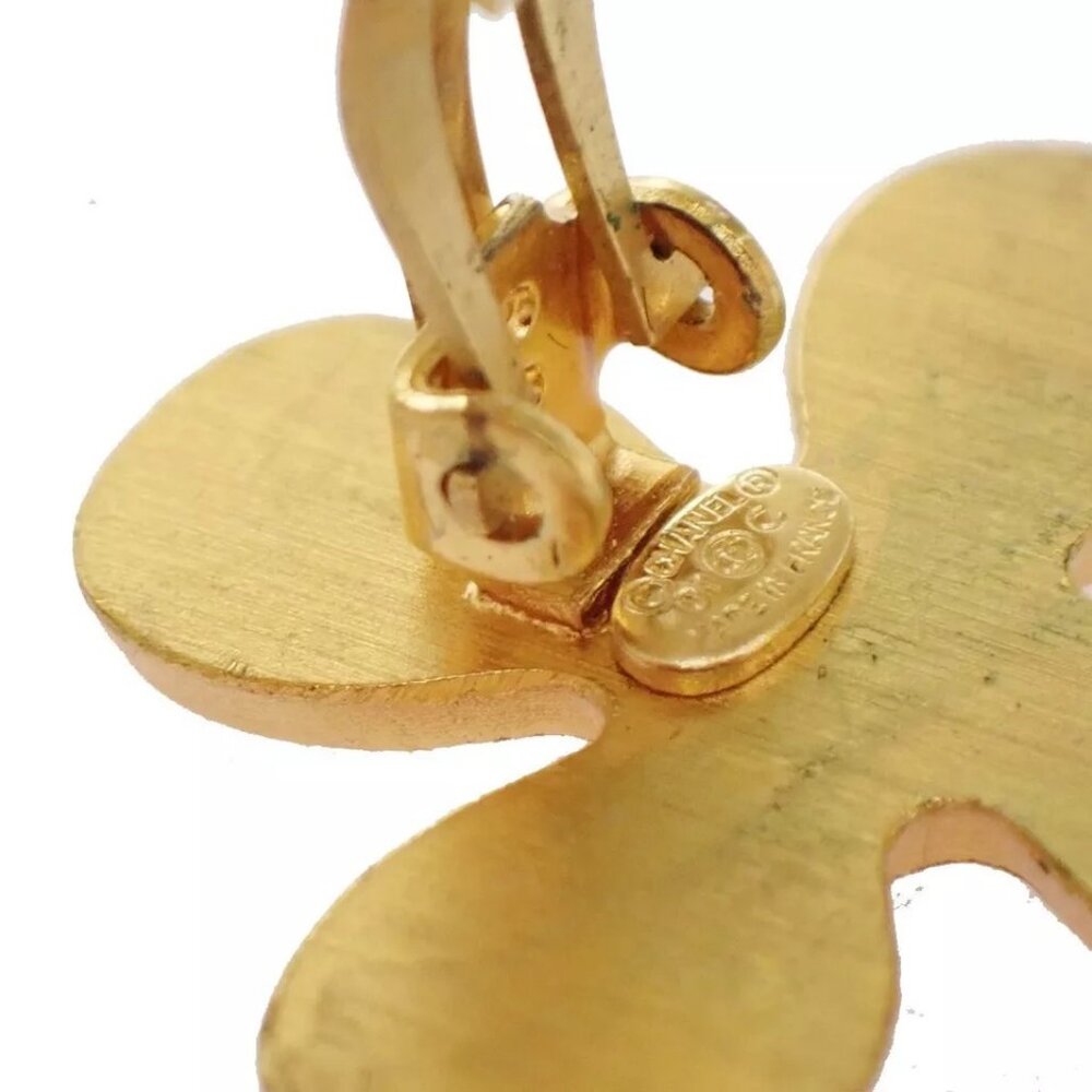 CHANEL CC Logo Rhinestone Earrings 01C Clip-On Gold Vintage Accessory 86FA446 - Picture 2 of 16